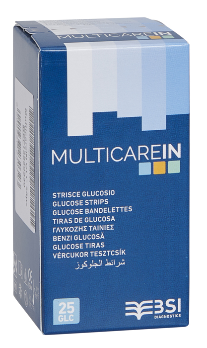 STRISCE MISURAZIONE GLICEMIA MULTICARE IN GLUCOSIO ELETTRODO 25 PEZZI - Luckyfarma.it