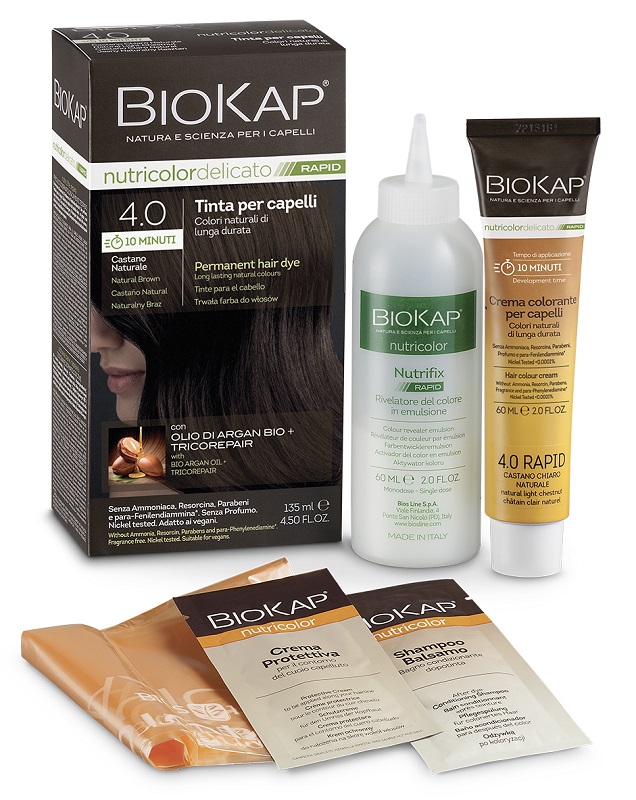 BIOS LINE  BIOKAP NUTRICOLOR DELICATO RAPID TINTA 4,00 CASTANO NATURALE 135 ML - Luckyfarma.it