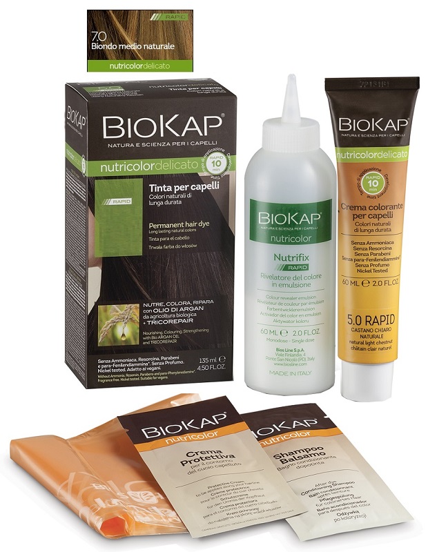 BIOS LINE  BIOKAP NUTRICOLOR DELICATO RAPID TINTA 7,0 BIONDO MEDIO NATURALE 135 ML - Luckyfarma.it