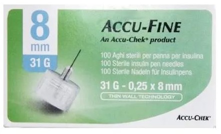 AGO PER PENNA DA INSULINA ACCU-FINE PEN NEEDLE ACCU-CHEK GAUGE 31 X 8MM 100 PEZZI - Luckyfarma.it