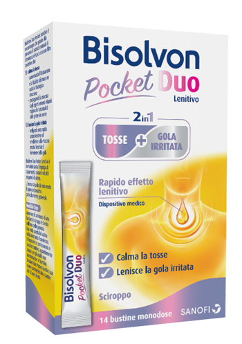 BISOLVON DUO POCKET LENITIVO TOSSE + GOLA IRRITATA A BASE DI MIELE E ALTEA 14 BUSTINE MONODOSE 10 ML - Luckyfarma.it
