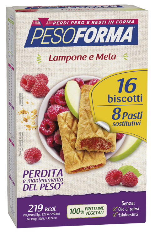 PESOFORMA BISCOTTI LAMPONE/MELA 8 PASTI 16 BISCOTTI - Luckyfarma.it
