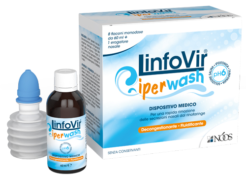 LINFOVIR IPERWASH SOLUZIONE SALINA IPERTONICA TAMPONATA 8 FLACONI DA 60 ML + 1 EROGATORE NASALE - Luckyfarma.it