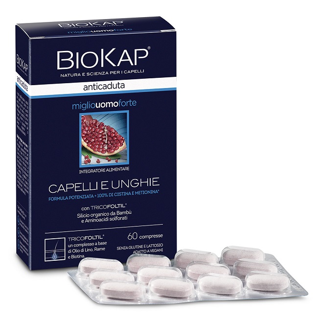 BIOKAP ANTICADUTA MIGLIO UOMO FORTE CON TRICOFOLTIL 60 COMPRESSE - Luckyfarma.it