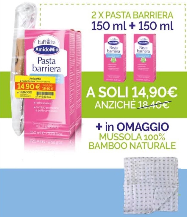 EUPHIDRA AMIDOMIO PASTA BARRIERA 2X150 ML + MUSSOLA GADGET - Luckyfarma.it