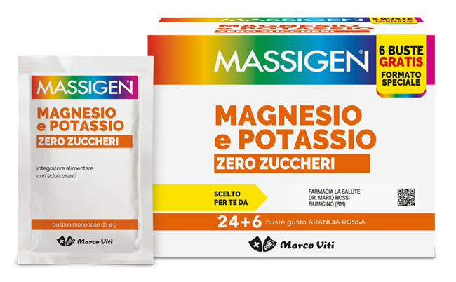 MASSIGEN MAGNESIO POTASSIO ZERO ZUCCHERO 24 BUSTINE + 6 BUSTINE - Luckyfarma.it