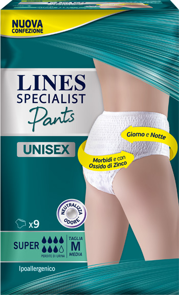 LINES SPECIALIST PANTS SUPER M X 9 PANNOLONE MUTANDINA INDOSSABILE COME NORMALE BIANCHERIA TIPO PULL-ON - Luckyfarma.it