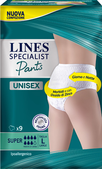 LINES SPECIALIST PANTS SUPER L X 9 PANNOLONE MUTANDINA INDOSSABILE COME NORMALE BIANCHERIA TIPO PULL-ON - Luckyfarma.it