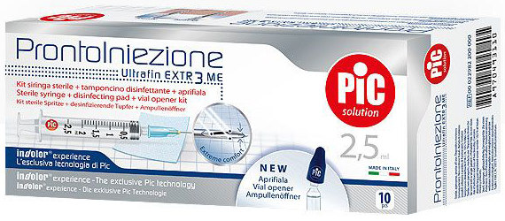 SIRINGA PIC SOLUTION PRONTO INIEZIONE 2,5 ML AGO GAUGE 23 1 1/4 10 PEZZI - Luckyfarma.it