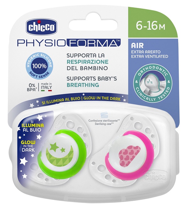 CHICCO SUCCHIETTO AIR LUMI IN SILICONE 6-16 MESI 2 PEZZI - Luckyfarma.it