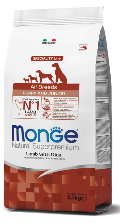 MONGE ALL BREEDS PUPPY AGNELLO & RISO 2500 G - Luckyfarma.it