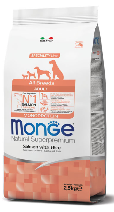 MONGE ALL BREEDS ADULT SALMONE & RISO 2500 G - Luckyfarma.it