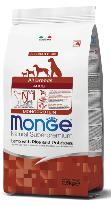 MONGE ALL BREEDS ADULT AGNELLO RISO & PATATE 2500 G - Luckyfarma.it