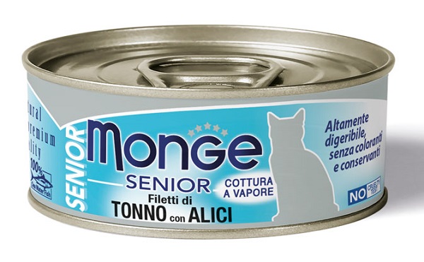 MONGE NATURAL QUALITY GATTO MONGE JELLY FILETTI DI TONNO/ACCIUGHINE SENIOR 80 G - Luckyfarma.it