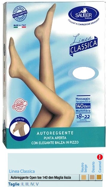 SAUBER AUTOREGGENTE OPEN TOE MAGLIA LISCIA 140 DEN COLORE DESERTO TAGLIA 5 LINEA CLASSICA - Luckyfarma.it