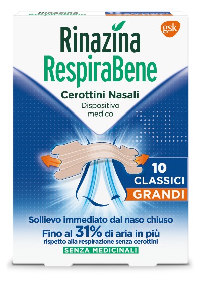 RINAZINA RESPIRABENE CEROTTI NASALI CLASSICI GRANDI CARTON 10 PEZZI - Luckyfarma.it