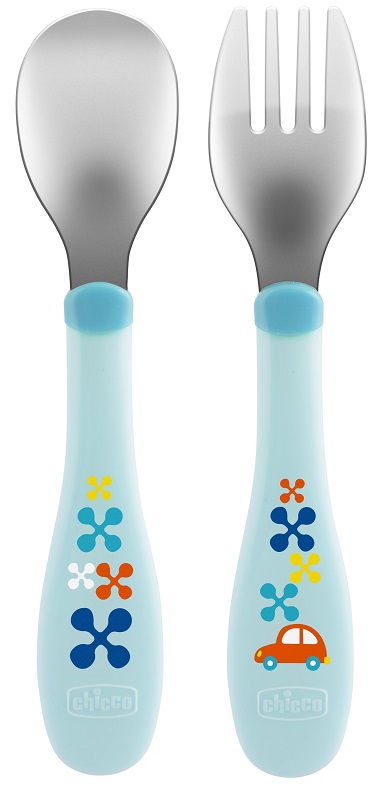 CHICCO POSATE INOX 18M+ AZZURRO/VERDE - Luckyfarma.it