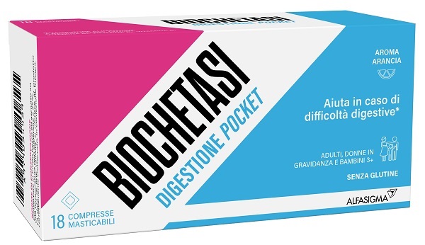 BIOCHETASI POCKET DIGESTIV 18 COMPRESSE MASTICABILI NUOVA FORMULAZIONE - Luckyfarma.it