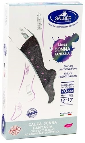 SAUBER CALZA DONNA FANTASIA FILATO Q-SKIN 70 DEN GRIGIO POIS ROSA TAGLIA G - Luckyfarma.it
