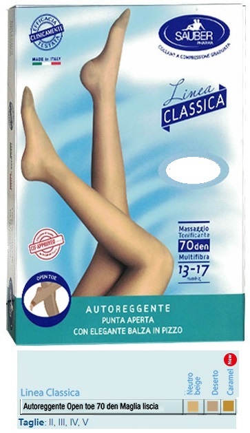 SAUBER AUTOREGGENTE OPEN TOE MAGLIA LISCIA 70 DEN COLORE CARAMEL TAGLIA 5 LINEA CLASSICA - Luckyfarma.it