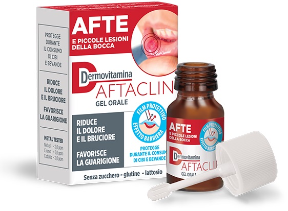 DERMOVITAMINA AFTACLIN GEL ORALE 7 ML CONTRO DOLORE E BRUCIONE SENZA ZUCCHERO E SENZA GLUTINE - Luckyfarma.it