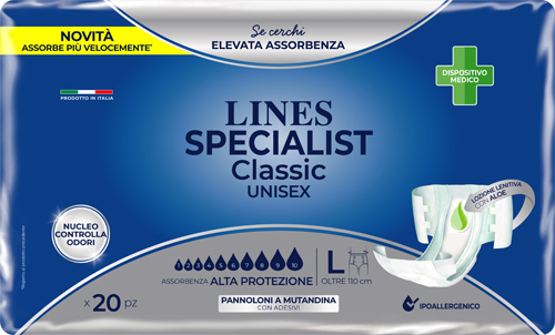 PANNOLONE A MUTANDA LINES SPECIALIST CLASSIC ALTAPROTEZIONE MG 20 PEZZI - Luckyfarma.it