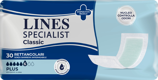 PANNOLONE RETTANGOLARE LINES SPECIALIST CLASSIC SENZA BARRIERA 30 PEZZI - Luckyfarma.it