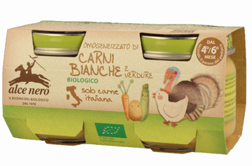 OMOGENEIZZATO CARNI BIANCHE CON VERDURE BABY FOOD BIO ALCE NERO 2 X 80 G - Luckyfarma.it