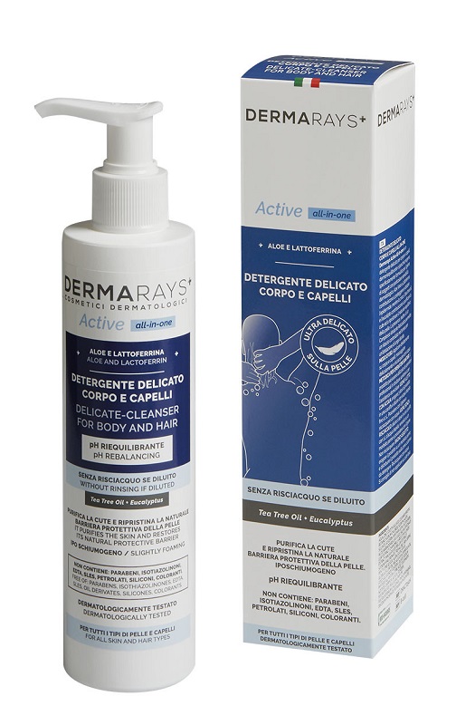 DERMARAYS ACTIVE ALL IN ONE DETERGENTE DELICATO CORPO CAPELLI 250 ML - Luckyfarma.it