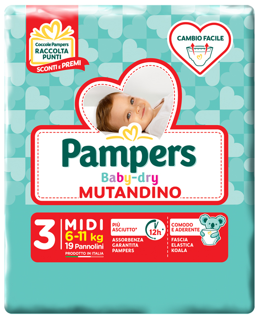 PAMPERS BABY DRY MUTANDINA MIDI SMALL PACK 19 PEZZI - Luckyfarma.it