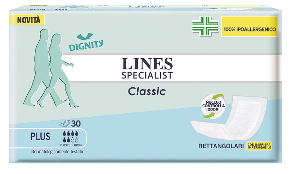 PANNOLONE LINES SPECIALIST CLASSIC RETTANGOLARE CON BARRIERA CONTROL 30 PEZZI - Luckyfarma.it