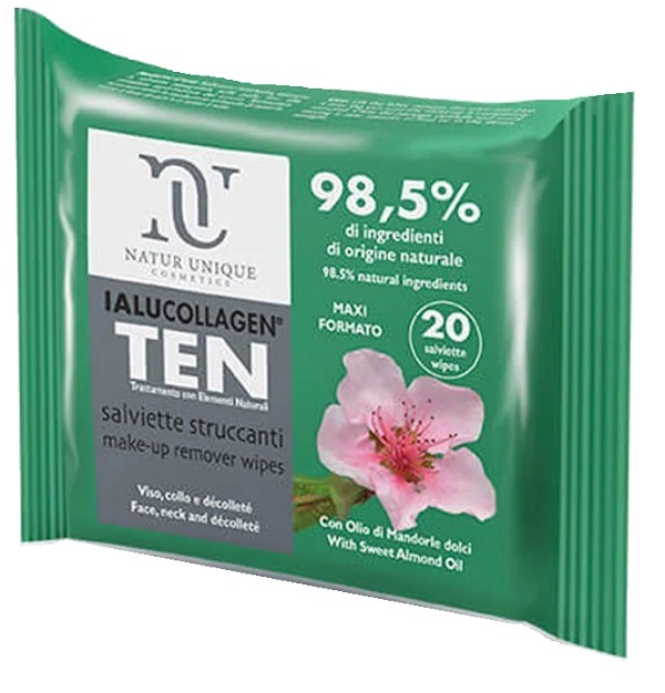 NATUR UNIQUE IALUCOLLAGEN TEN SALVIETTE STRUCCANTI VISO 20 SALVIETTE MAXI - Luckyfarma.it