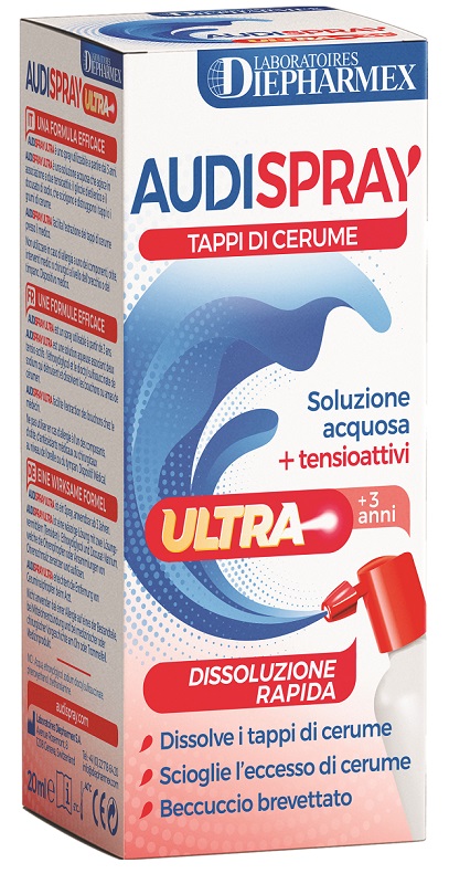 AUDISPRAY ULTRA +3 ANNI SOLUZIONE ACQUOSA + TENSIOATTIVI SPRAY TAPPI DI CERUME 20 ML - Luckyfarma.it