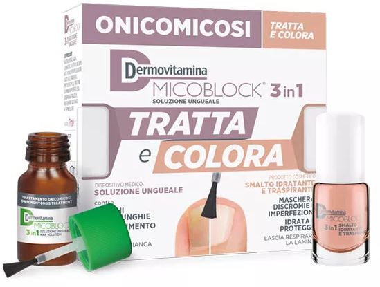 DERMOVITAMINA MICOBLOCK TRATTA E COLORA 3 IN 1 SOLUZIONE UNGUEALE 7 ML + SMALTO IDRATANTE TRASPIRANTE 5 ML - Luckyfarma.it