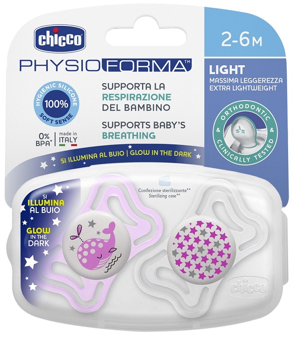 CHICCO SUCCHIETTO LIGHT LUMINOSO SILICONE 2-6 MESI 2 PEZZI - Luckyfarma.it