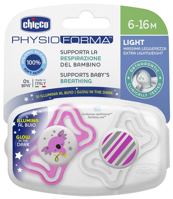 CHICCO SUCCHIETTO LIGHT LUMINOSO SILICONE 6-16 MESI 2 PEZZI - Luckyfarma.it