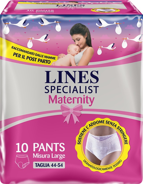 LINES SPECIALIST MATERNITY MUTANDINA ASSORBENTE PER PERDITE POST PARTO MISURA LARGE 10 PEZZI - Luckyfarma.it