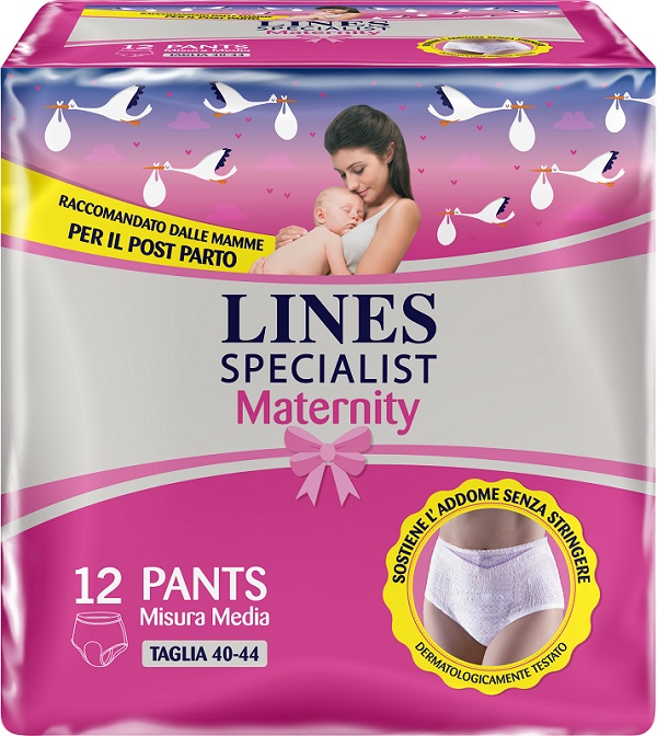 LINES SPECIALIST MATERNITY MUTANDINA ASSORBENTE PER PERDITE POST PARTO MISURA MEDIUM 12 PEZZI - Luckyfarma.it