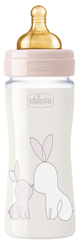 CHICCO BIBERON ORIGINAL 240ML VETRO 1 FORO 1 FORO GIRL CON TETTARELLA IN CAUCCIU' - Luckyfarma.it