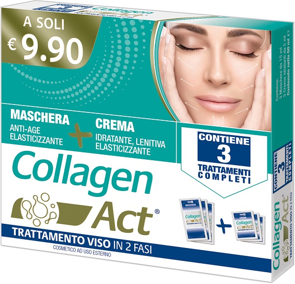 COLLAGEN ACT TRATTAMENTO VISO 2 FASI MASCHERA ANTI AGE ELASTICIZZANTE + CREMA IDRATANTE LENITIVA ELASTICIZZANTE - Luckyfarma.it