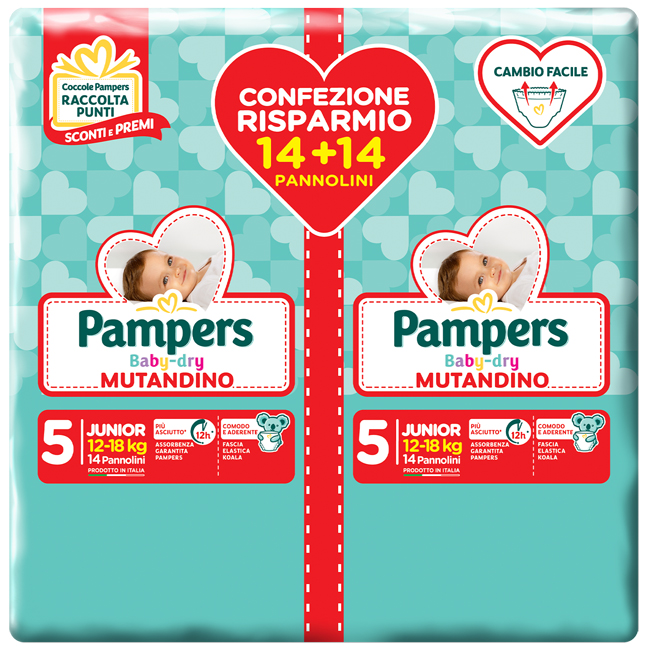 PAMPERS BABY DRY PANNOLINO A MUTANDINA DUO DWCT JUNIOR 28 PEZZI - Luckyfarma.it
