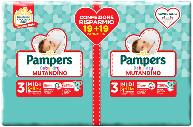 PAMPERS BABY DRY PANNOLINO A MUTANDINA DUO DWCT MIDI 38 PEZZI - Luckyfarma.it