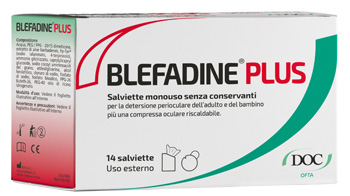 BLEFADINE PLUS 14 SALVIETTE PER DETERSIONE PERIOCULARE + 1 COMPRESSA RISCALDABILE - Luckyfarma.it