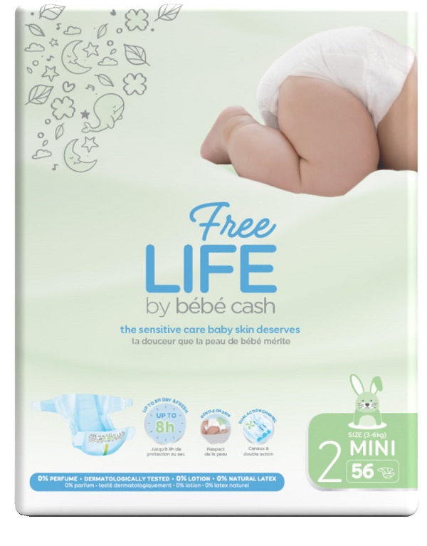 FREELIFE BY BEBECASH PANNOLINO MINI TAGLIA 2 3-6 KG GIROVITA 30-48 CM 56 PEZZI - Luckyfarma.it