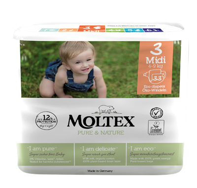 PANNOLINI MOLTEX PURE & NATURE MIDI 4-9 KG TAGLIA 3 33 PEZZI - Luckyfarma.it