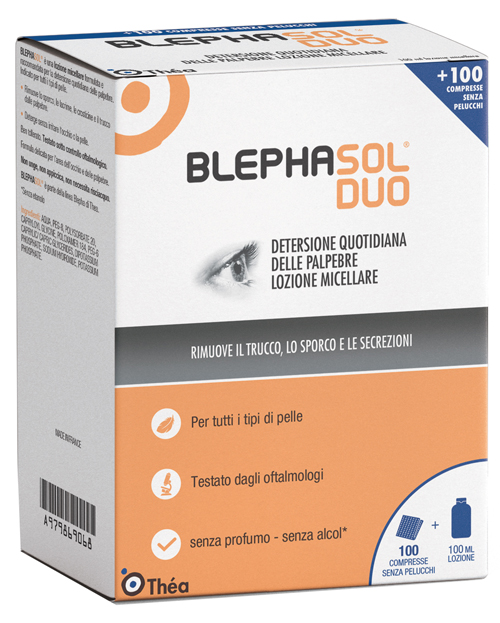 BLEPHASOL DUO SOLUZIONE MICELLARE IGIENE PALPEBRALE 100 ML + 100 GARZE - Luckyfarma.it