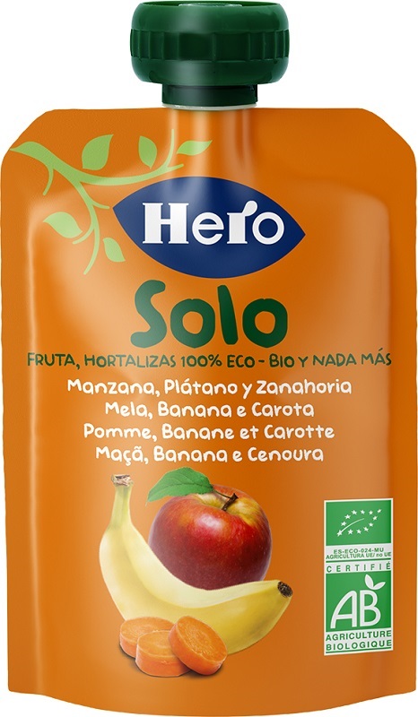 HERO SOLO FRUTTA FRULLATA 100% BIO MELA BANANA CAROTA 100 G - Luckyfarma.it