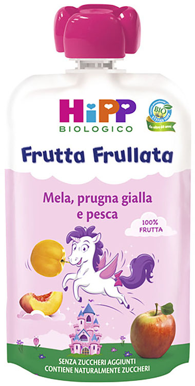 HIPP BIO FRUTTA FRULLATA UNICORNO MELA PRUGNA GIALLA PESCA 90 G - Luckyfarma.it