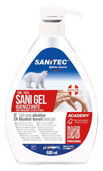 GEL IGIENIZZANTE MANI ALCOLICO 70% PRONTO ALL'USO SANI GEL SANITEC 600 ML USO PROFESSIONALE - Luckyfarma.it