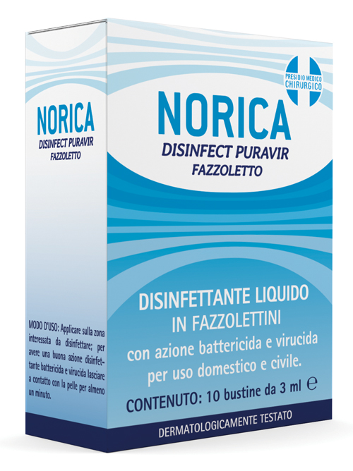 NORICA DISINFECT PURAVIR FAZZOLETTO 10 BUSTINE DA 3 ML - Luckyfarma.it